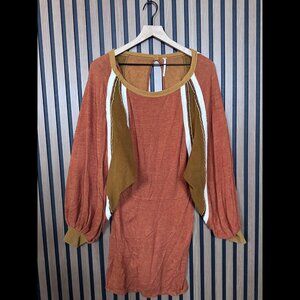 Free People Mini Dress XS Womens Orange Bunny Slope Fleece Fabric Back Keyhole